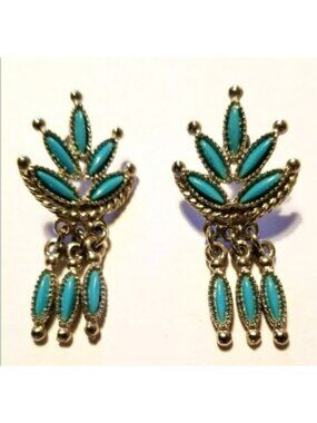 Vintage-Style Turquoise & Silver Dangling Earrings For Women Boho Fashion SC416